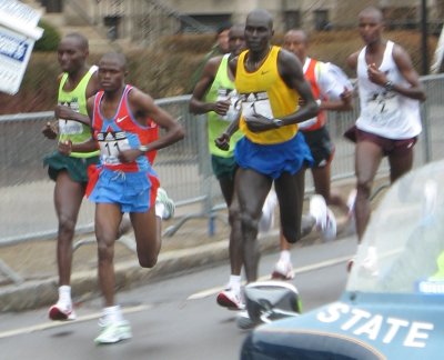 Elite men run the 2007 Boston marathon