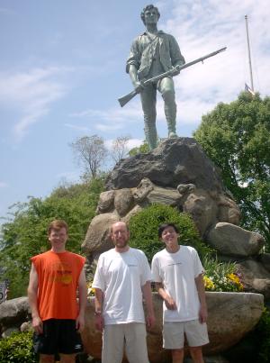 Steven, Austin, and Tim in front of the Minuteman Statue
